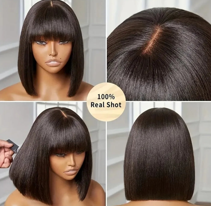 ShowReal Blonde Short BOB 3x1 Middle Lace Part Glueless Human Hair Wig Ready To Go Brazilian 1b/30 Straight Human Hair With Bangs For Women