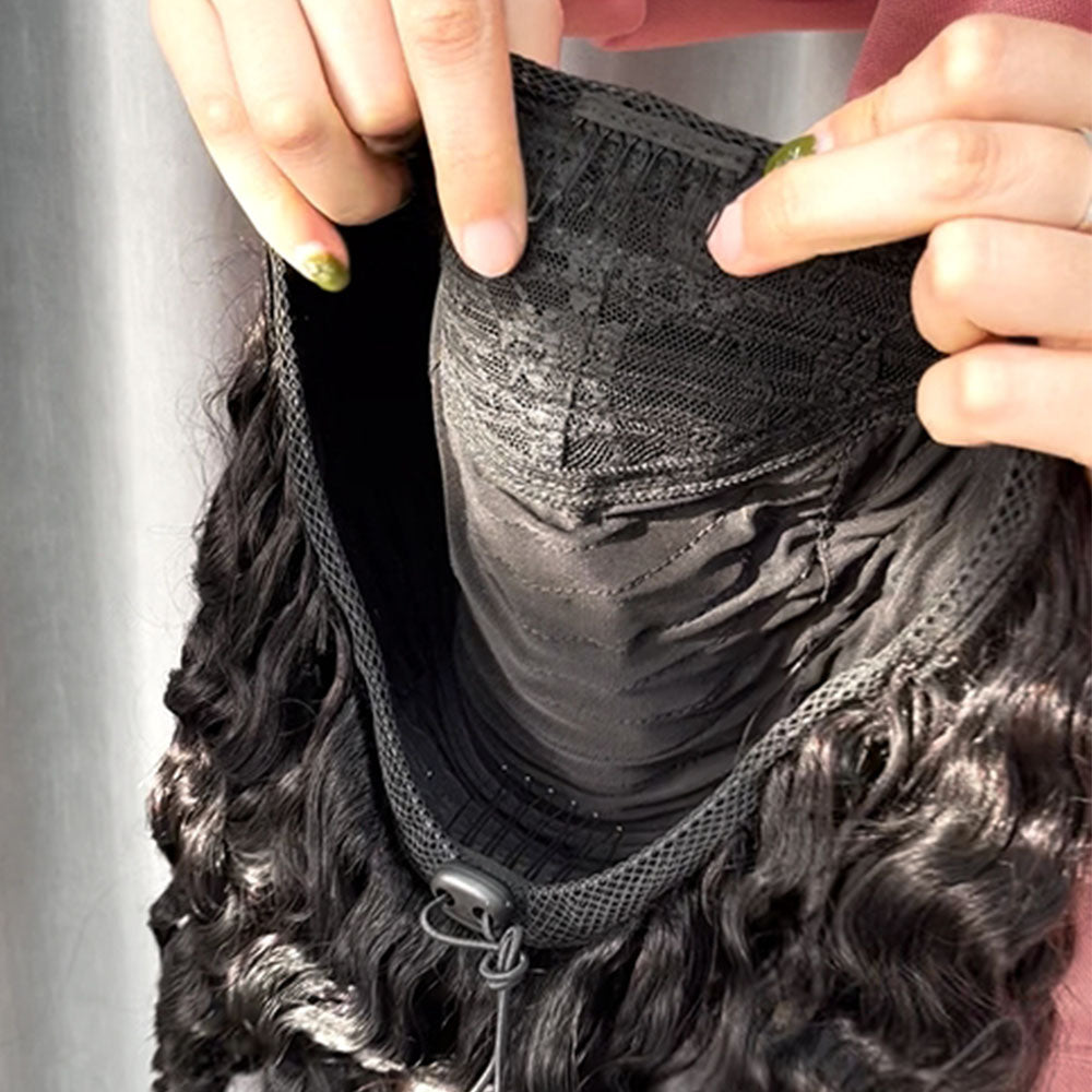 Customized Wig Deep Wave Eeg Curly Drawstring Ponytail Human Hair Ponytails #1B Natural Black Curly Clip In Hair Extensions For Daily Cosplay 1 Piece