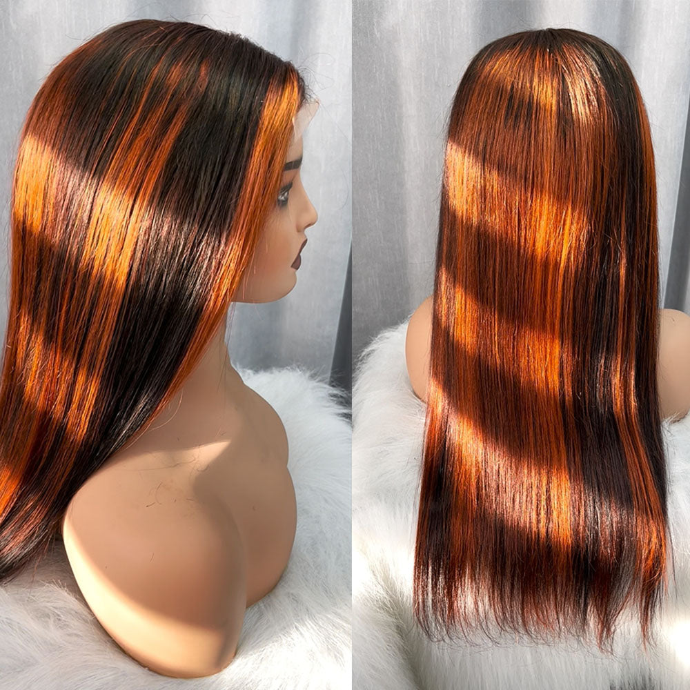 Customized Wig 1b/350 Ginger Copper lace Front Wig 13x4 HD Lace Frontal Wig Bone Straight Lace Front Wigs 180% Density Brazilian Human Hair Wigs For Women