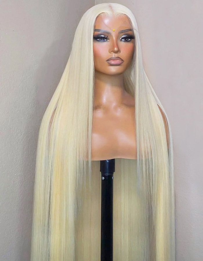 ShowReal 13x4 And 5x5 HD Transparent Lace Frontal 613 Blonde Color Straihgt Pre-Plucked Pre-Bleached Virgin Human Hair Wig For Woman Daily Party Use