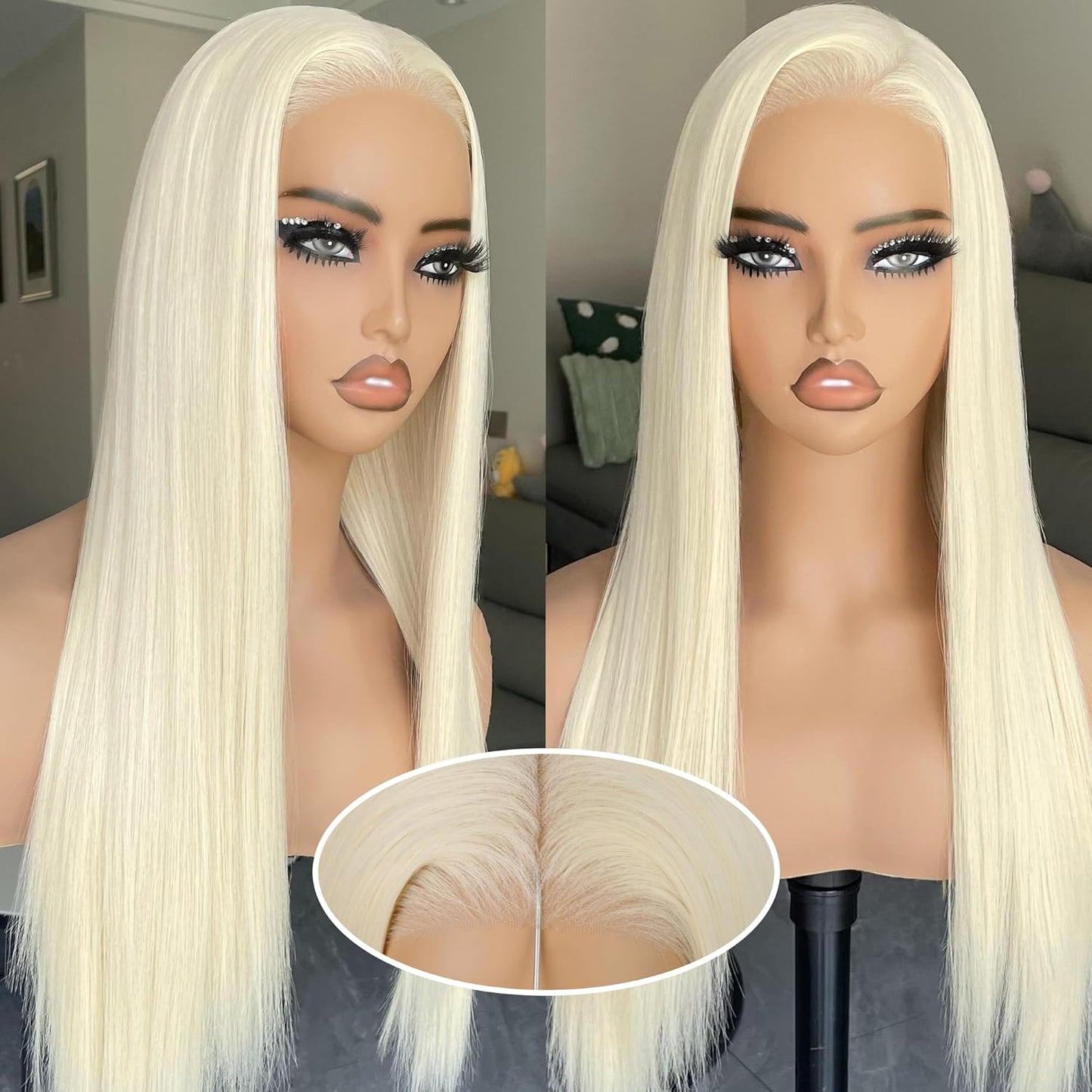 ShowReal 13x4 And 5x5 HD Transparent Lace Frontal 613 Blonde Color Straihgt Pre-Plucked Pre-Bleached Virgin Human Hair Wig For Woman Daily Party Use