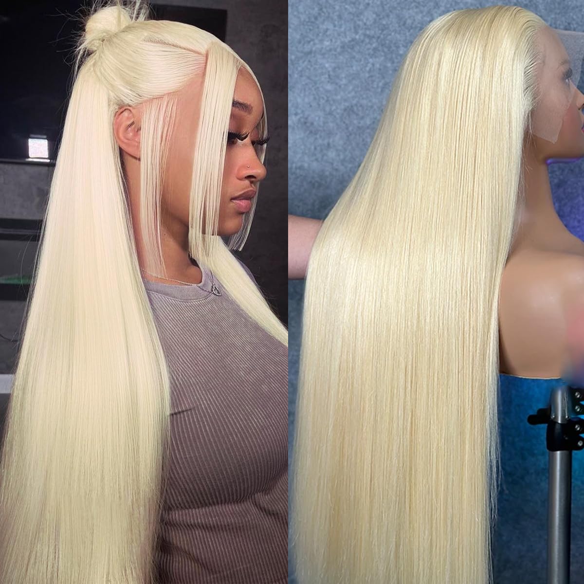ShowReal 13x4 And 5x5 HD Transparent Lace Frontal 613 Blonde Color Straihgt Pre-Plucked Pre-Bleached Virgin Human Hair Wig For Woman Daily Party Use