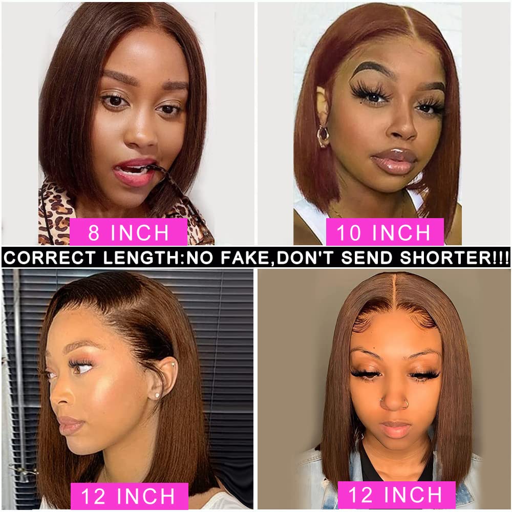 Customized Wig Chocolate Brown 13X4 Straight Bob Wig Human Hair Glueless Lace Frontal Wigs Pre Plucked With Baby Hair 100% Unprocessed HD Transparent Chocolate Brown Bob Lace Front Wigs For Black Women