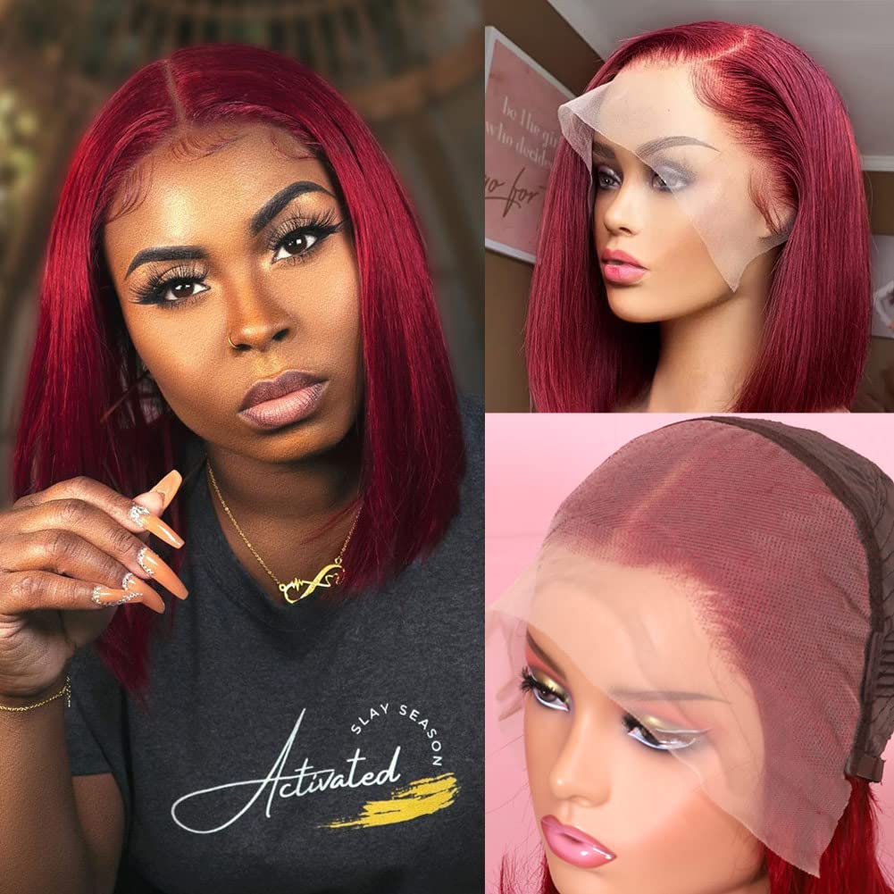 ShowReal Bob Wigs Human Hair 13x4 HD Lace Front Bob Wig Human Hair Short Straight Frontal Glueless Bob Wigs for Black Women Human Hair Pre Plucked with Baby Hair 180% Density