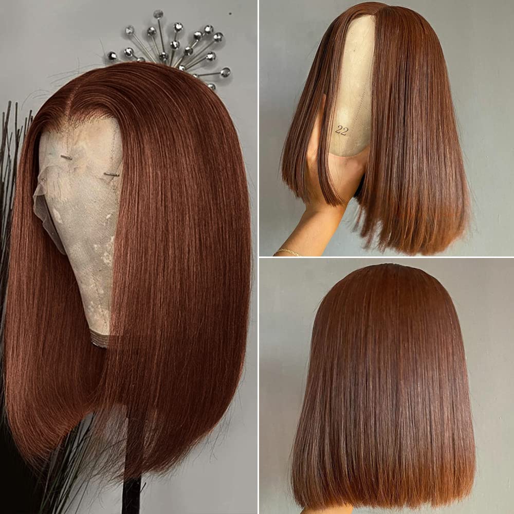 Customized Wig Chocolate Brown 13X4 Straight Bob Wig Human Hair Glueless Lace Frontal Wigs Pre Plucked With Baby Hair 100% Unprocessed HD Transparent Chocolate Brown Bob Lace Front Wigs For Black Women