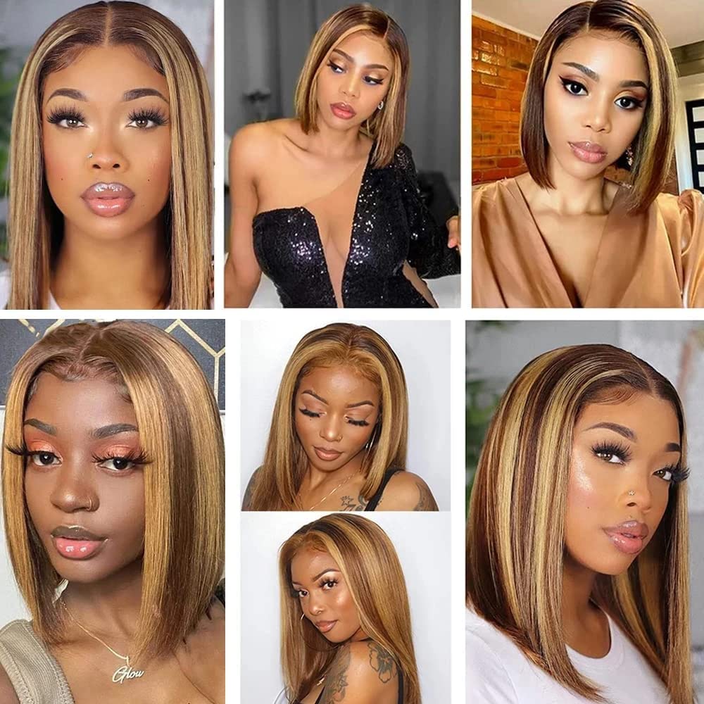 ShowReal Bob Wigs Human Hair 13x4 HD Lace Front Bob Wig Human Hair Short Straight Frontal Glueless Bob Wigs for Black Women Human Hair Pre Plucked with Baby Hair 180% Density