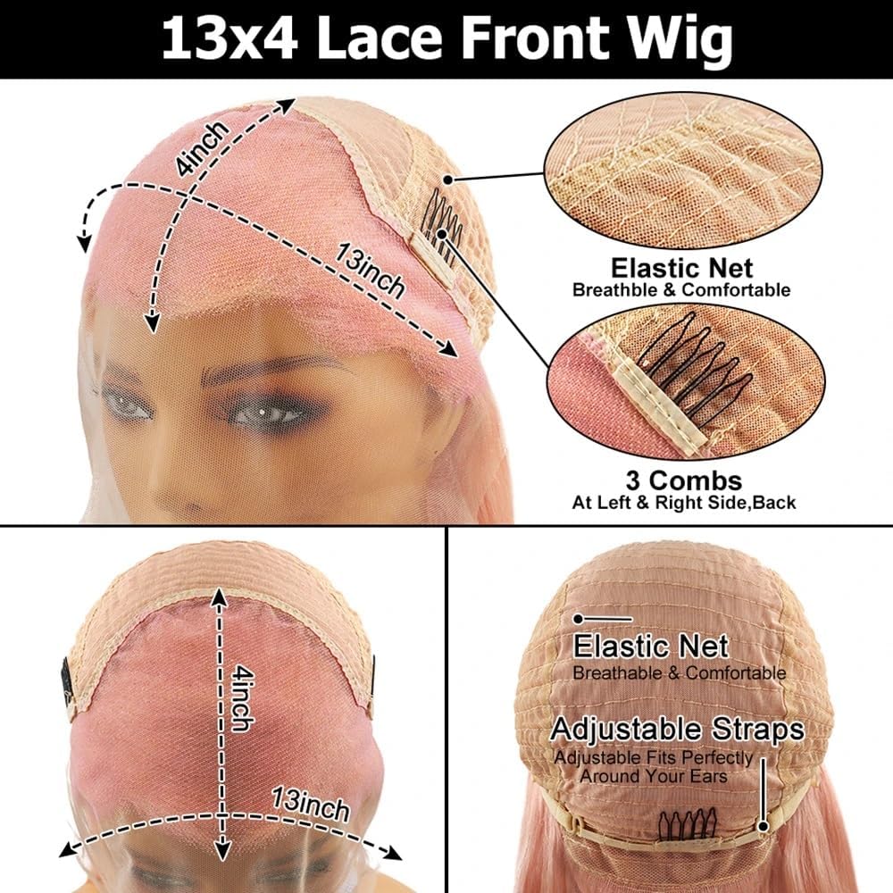 Customized Wig Pink Bob Wig Human Hair 13x4 Transparent Lace Bob Frontal Human Hair Wigs For Black Women 180% Density Pre Plucked Baby Hair Pink Short Bob Wig
