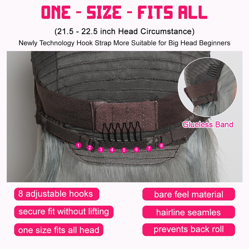 Customized Wig Grey Bob Wig Human Hair Glueless 13x4 Transparent Lace Bob Frontal Human Hair Wigs For Black Women 180% Density Pre Plucked Baby Hair Grey Short Bob Wig
