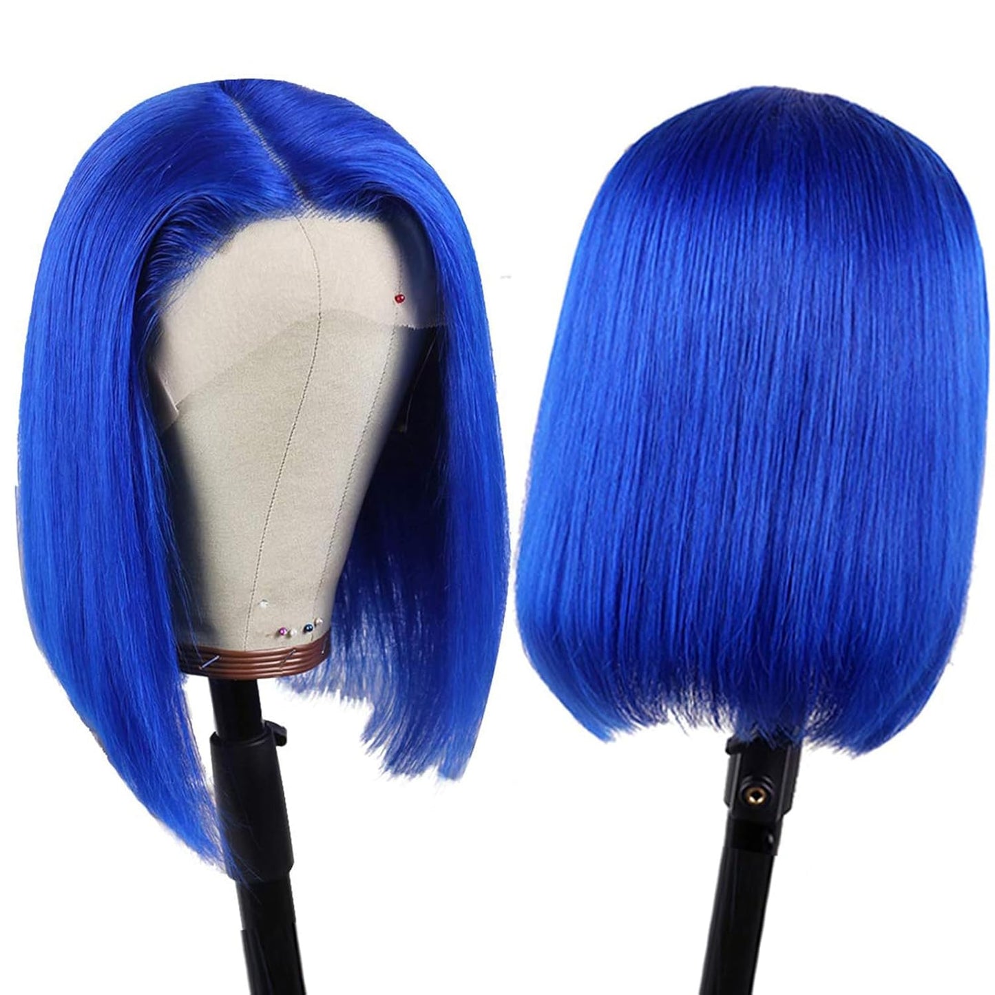 Customized Wig Blue Bob Lace Front Wigs Human Hair 180% Density 13x4 HD Lace Front Bob Wigs Human Hair Wig Pre Plucked with Baby Hair Wear and Go Straight Short Bob Wig Glueless Wigs Pre Cut For Women