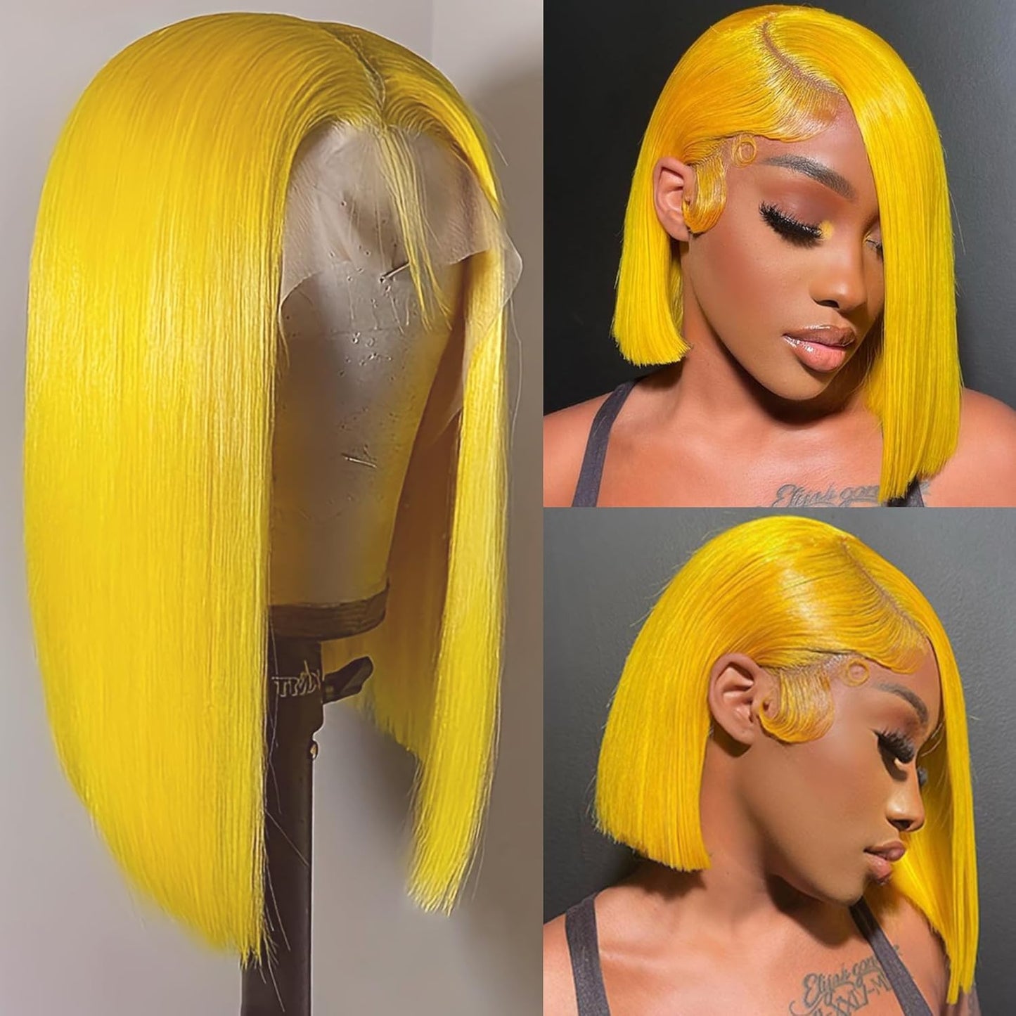 Customized Wig Yellow Wig Human Hair 13x4 Transparent Lace Bob Frontal Human Hair Wigs For Black Women 180% Density Pre Plucked Baby Hair Pink Short Bob Wig
