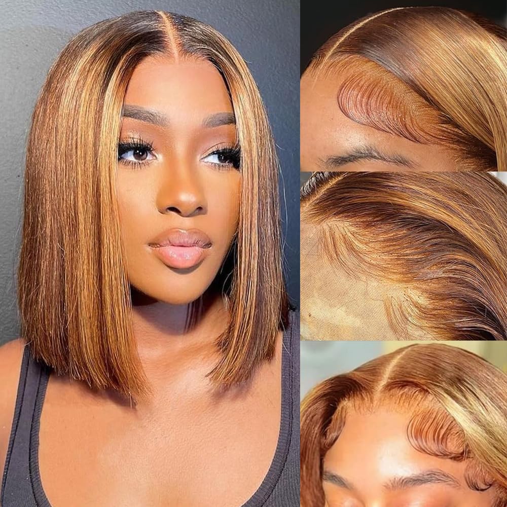 ShowReal Bob Wigs Human Hair 13x4 HD Lace Front Bob Wig Human Hair Short Straight Frontal Glueless Bob Wigs for Black Women Human Hair Pre Plucked with Baby Hair 180% Density