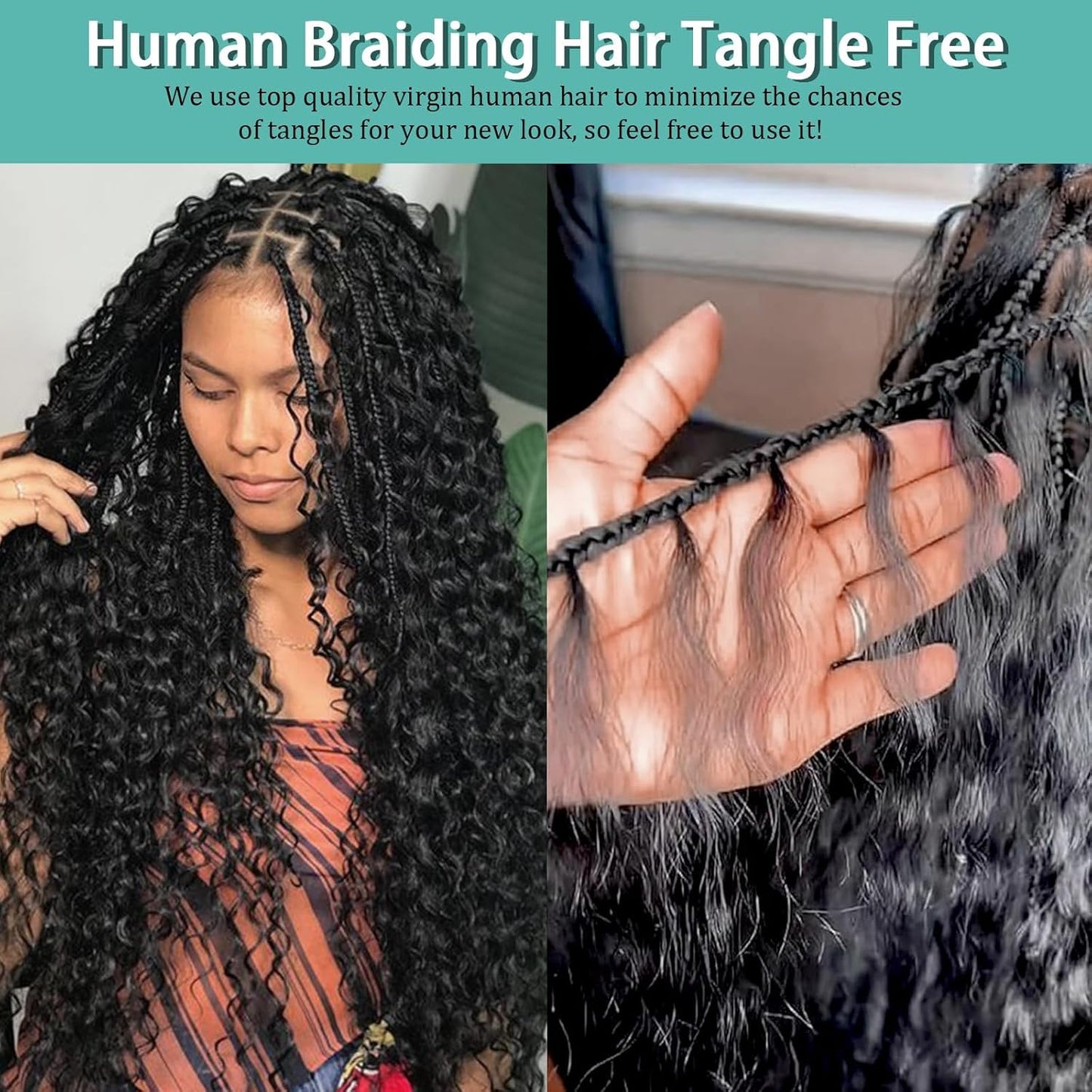 ShowReal 16 18 20 22 inch Human Braiding Hair for Boho Braids Human Hair 110g 10A Deep Wave Bulk Bohemian 3 Bundles/Pac Curly Boho Hair for Braiding Knotlessk Natural Color