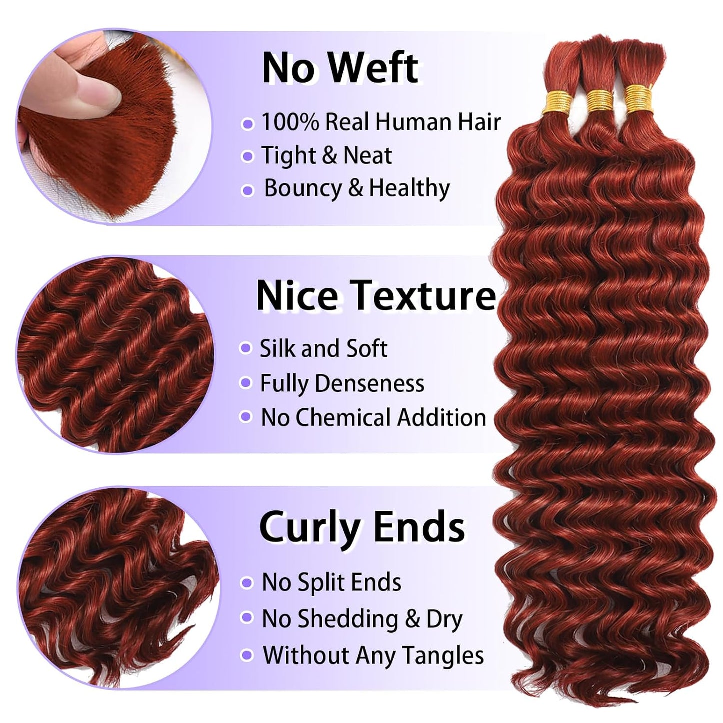 ShowReal 16 18 20 22 inch Human Braiding Hair for Boho Braids Human Hair 110g 10A Deep Wave Bulk Bohemian 3 Bundles/Pac Curly Boho Hair for Braiding Knotlessk Natural Color