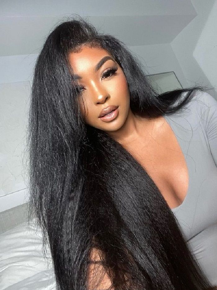 ShowReal Kinky Straight Lace Front Wigs Human Hair 13x4 Transparent Lace Front Wig Human Hair With Pre Plucked 180% Density Yaki Straight Human Hair Wig