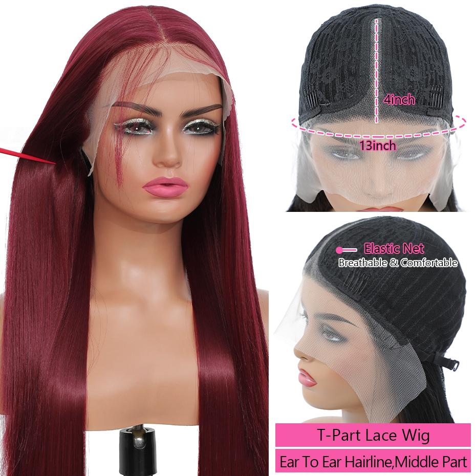 ShowReal 13x4 HD Transparent Lace Frontal 99J #350 Burgundy Ginger Color Straight Wig For Women 13×4 Lace Front Straight Human Hair Wig