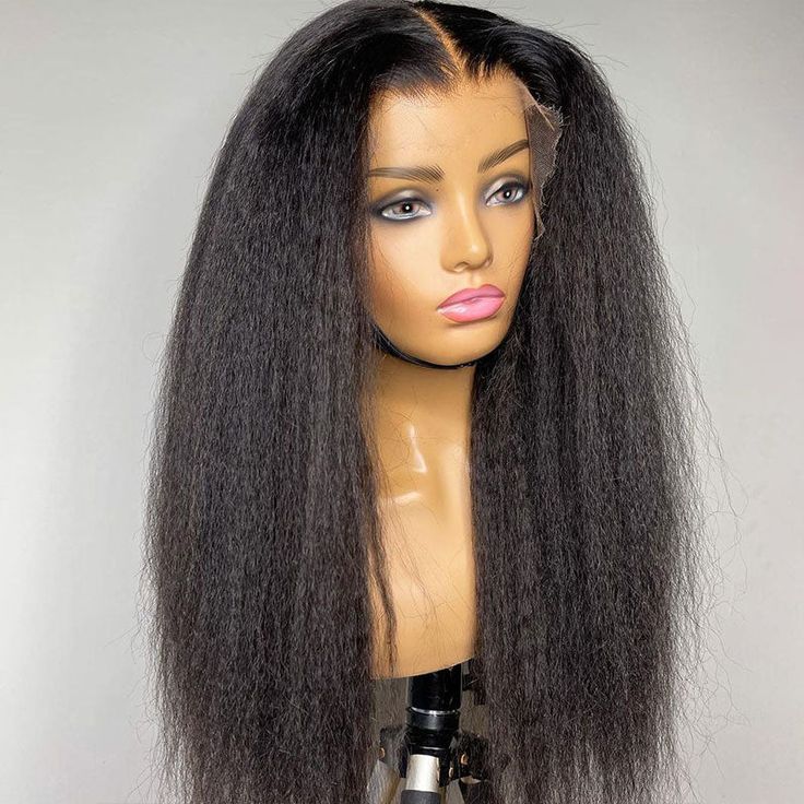 ShowReal Kinky Straight Lace Front Wigs Human Hair 13x4 Transparent Lace Front Wig Human Hair With Pre Plucked 180% Density Yaki Straight Human Hair Wig