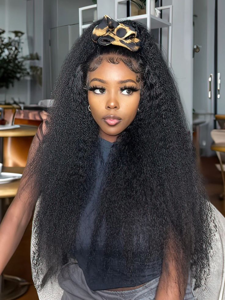 ShowReal Kinky Straight Lace Front Wigs Human Hair 13x4 Transparent Lace Front Wig Human Hair With Pre Plucked 180% Density Yaki Straight Human Hair Wig