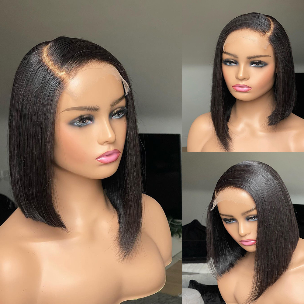 13x4 Lace Front Bob Wig Human Hair HD Transparent Lace Front Wigs 4X4 Lace Closure Wig Pre Plucked Straight Glueless Short Human Hair Wigs For Black Women Natural Color Bob Wig