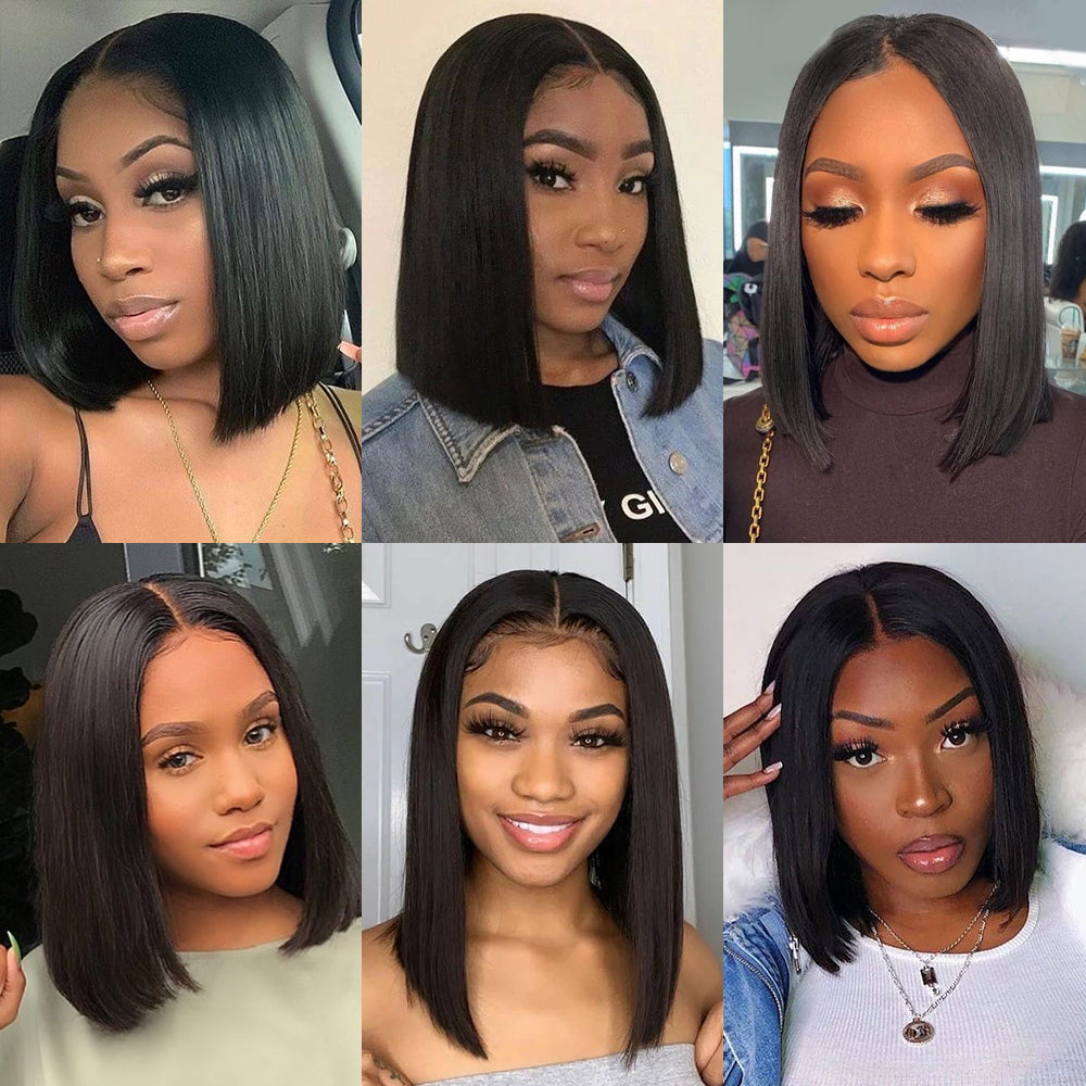 13x4 Lace Front Bob Wig Human Hair HD Transparent Lace Front Wigs 4X4 Lace Closure Wig Pre Plucked Straight Glueless Short Human Hair Wigs For Black Women Natural Color Bob Wig