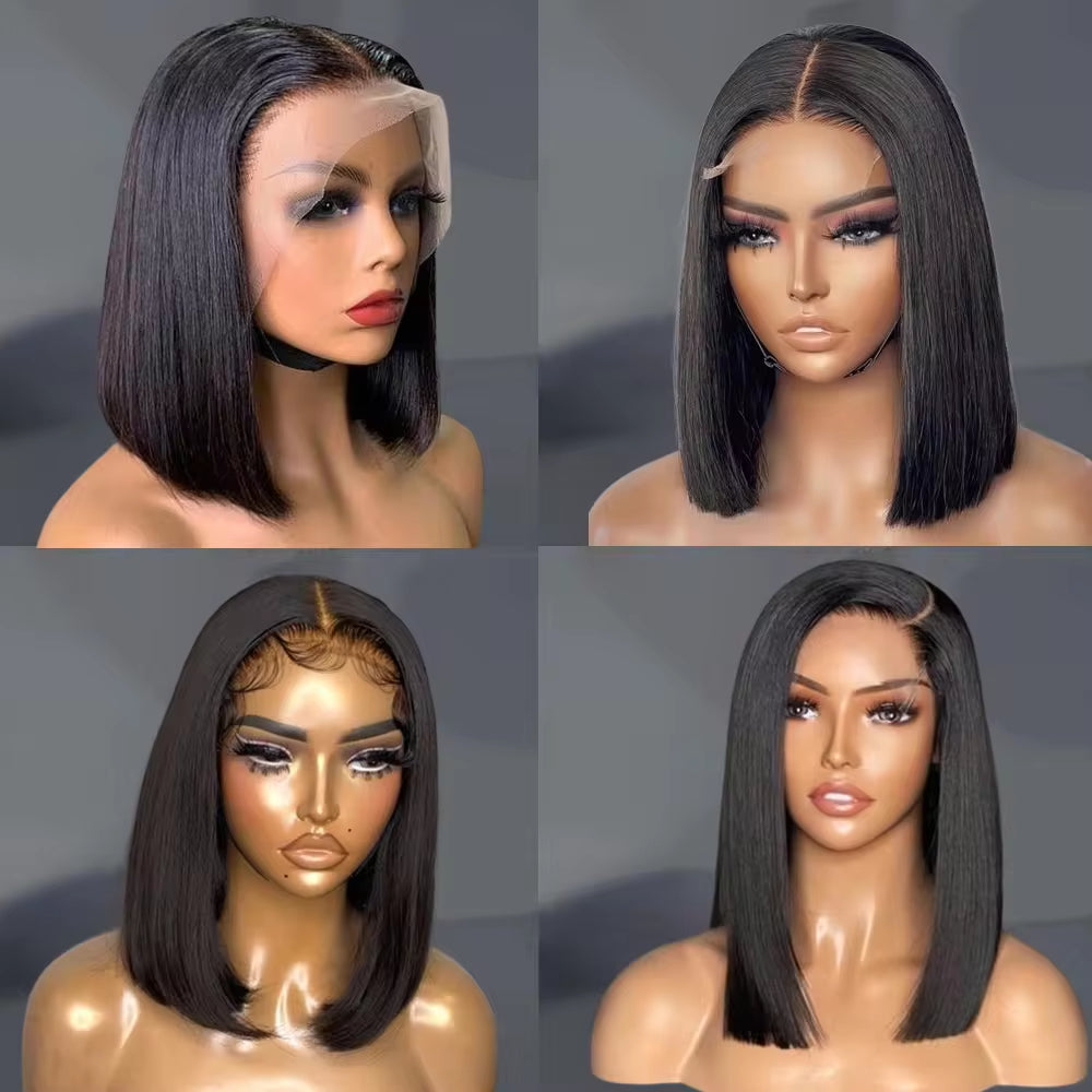 13x4 Lace Front Bob Wig Human Hair HD Transparent Lace Front Wigs 4X4 Lace Closure Wig Pre Plucked Straight Glueless Short Human Hair Wigs For Black Women Natural Color Bob Wig