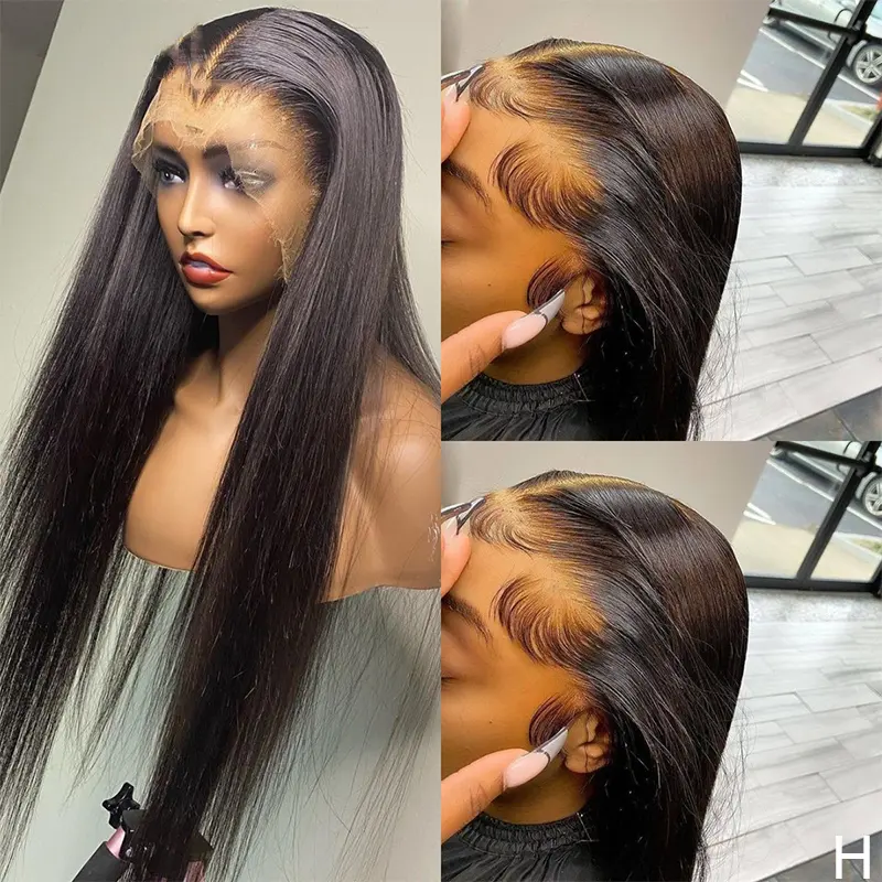 Bone Straight 13X4 HD Transparent Lace Wig Wig 180% Density Pre Plucked With Baby Hair Straight Lace Wig Human Hair For Black Woman