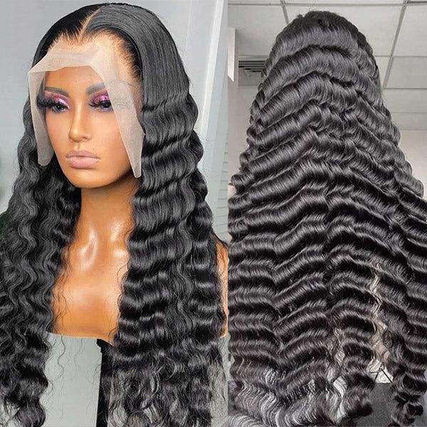 Deep Wave 13X4 HD Transparent Lace Wig Wig 180% Density Pre Plucked With Baby Hair Deep Wave Lace Wig Human Hair Factory Price Wholesale Free Shipping