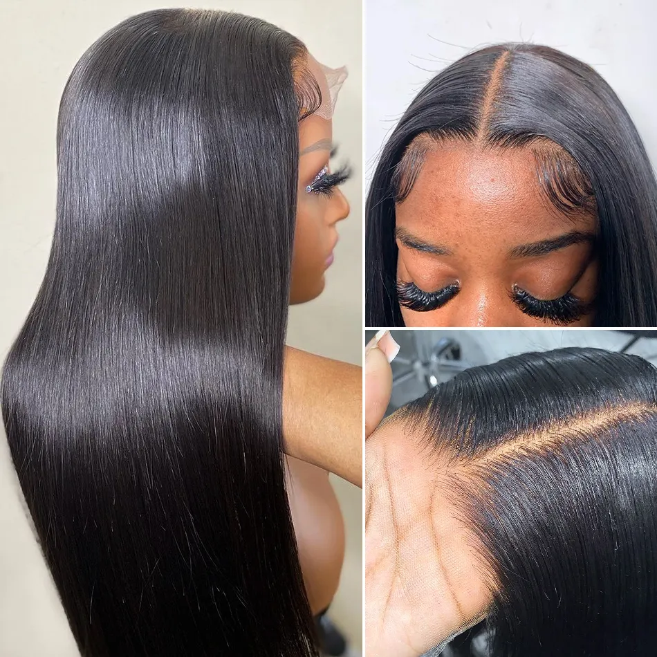 Bone Straight 13X4 HD Transparent Lace Wig Wig 180% Density Pre Plucked With Baby Hair Straight Lace Wig Human Hair For Black Woman