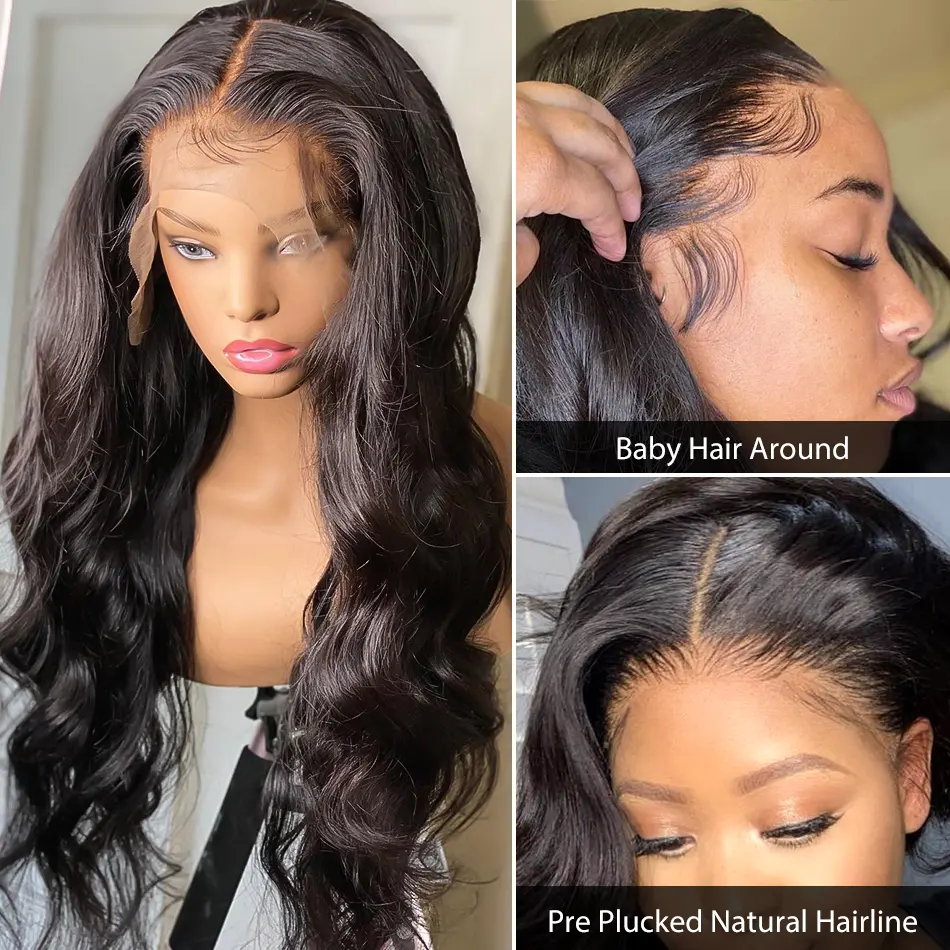 13X4 Body Wave HD Transparent Lace Wig Wig 180% Density Natural Hairline Pre Plucked With Baby Hair 13X4 Lace Wig Human Hair Can Be Colored Factory Price