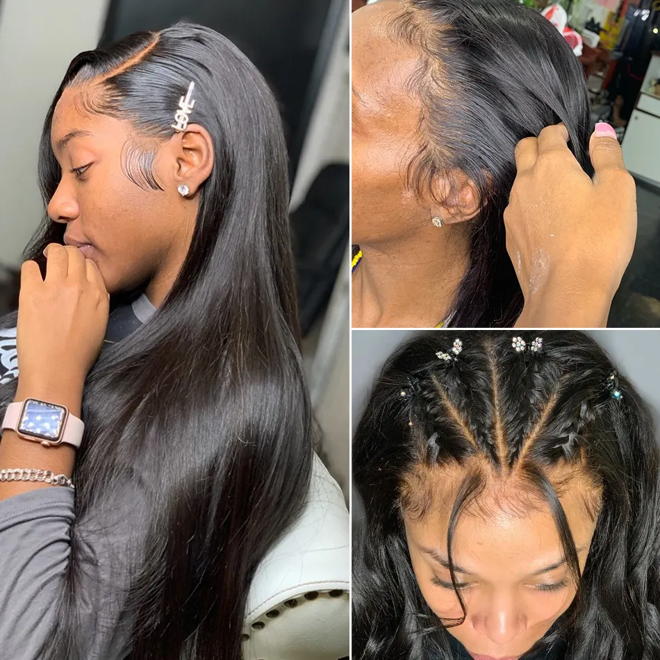 Bone Straight 13X4 HD Transparent Lace Wig Wig 180% Density Pre Plucked With Baby Hair Straight Lace Wig Human Hair For Black Woman