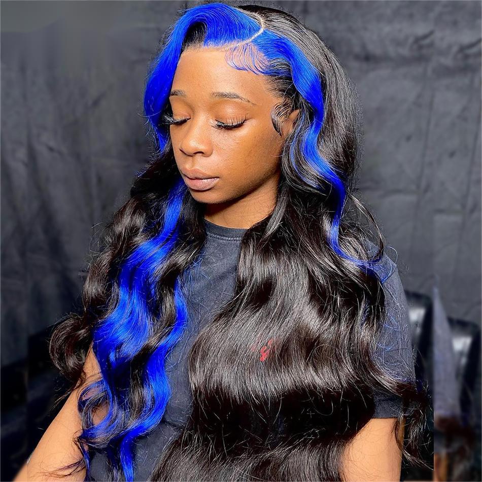 13X4 Lace Front Body Wave Human Hair Wig 180% Density Pre Plucked Baby Hair Blue Color HD Transparent Lace Wig Do Customized Style Human Hair Factory Do Wholesale