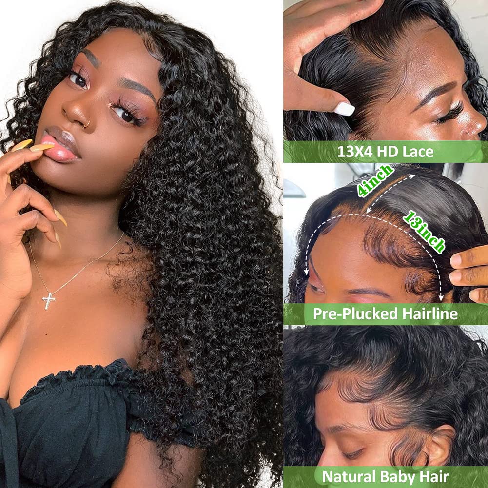 Jerry Curly HD Transparent Lace Wig Wig 180% Density Pre Plucked With Baby Hair Curly Hair 13X4 Lace Wig Human Hair Factory Price Wholesale Free Shipping