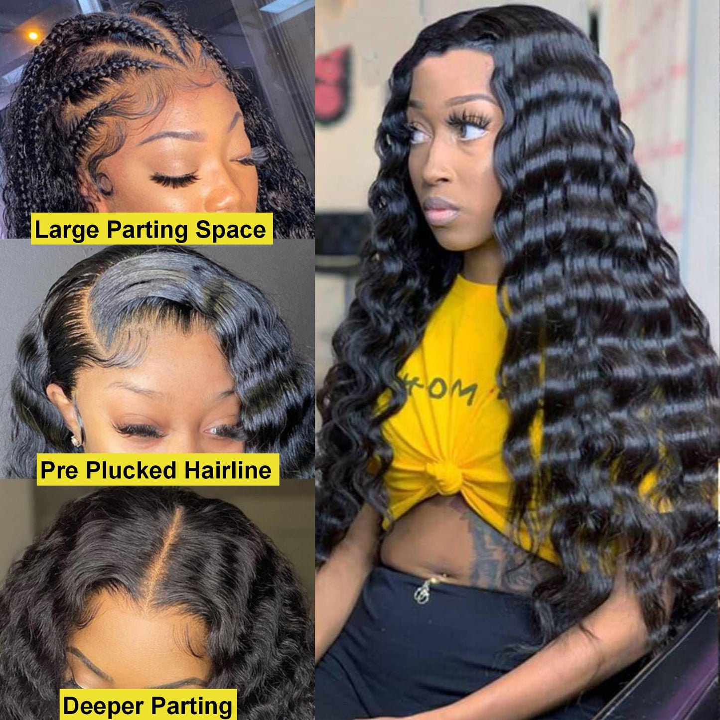 Deep Wave 13X4 HD Transparent Lace Wig Wig 180% Density Pre Plucked With Baby Hair Deep Wave Lace Wig Human Hair Factory Price Wholesale Free Shipping
