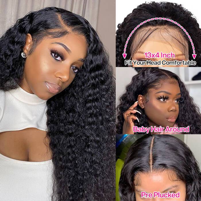 Deep Wave 13X4 HD Transparent Lace Wig Wig 180% Density Pre Plucked With Baby Hair Deep Wave Lace Wig Human Hair Factory Price Wholesale Free Shipping