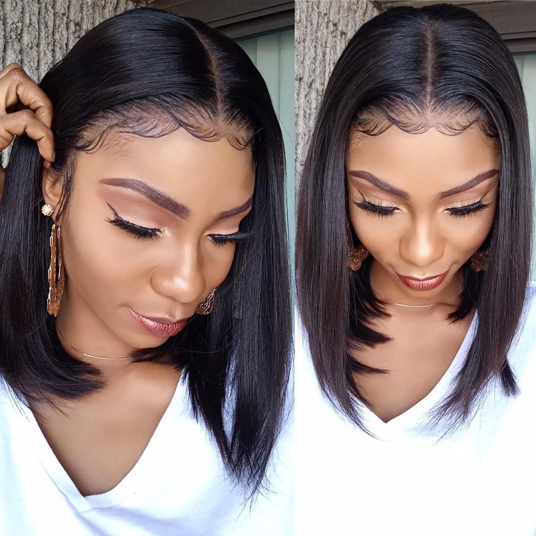 13x4 Lace Front Bob Wig Human Hair HD Transparent Lace Front Wigs 4X4 Lace Closure Wig Pre Plucked Straight Glueless Short Human Hair Wigs For Black Women Natural Color Bob Wig