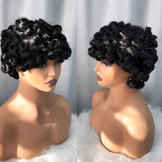 ShowReal Curly Wig Short Curly Wigs Brazilian Virgin Human Hair Wigs for Women 180% Density HUman Hair Short Curly Wigs for Black Women
