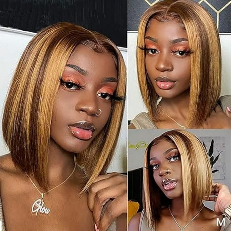 350 Ginger Color Bob Wig Human Hair Straight Short Bob Lace Front Wigs Human Hair 13x4 Transparent Full Lace Frontal Bob Wigs for Black Women Human Hair Pre Plucked Ombre Burgundy Color 180% Density