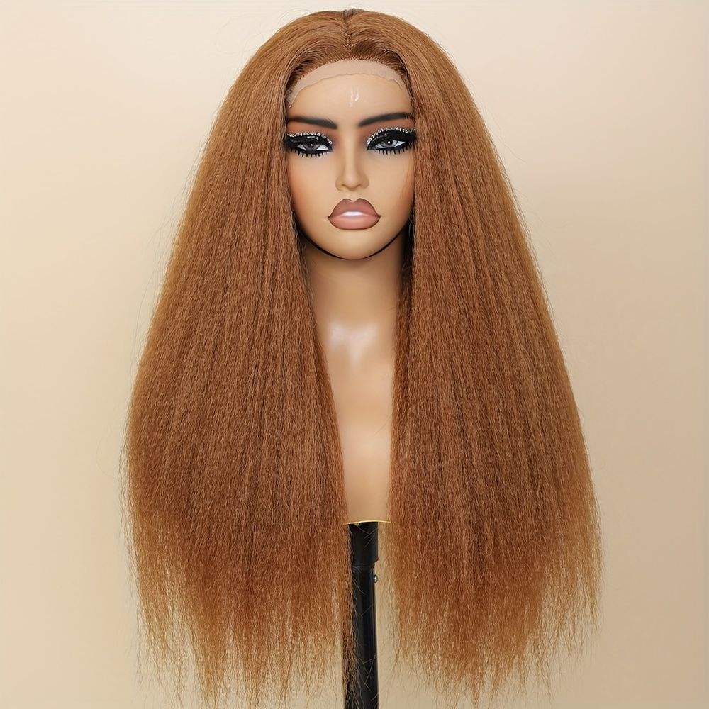 Show Real Vendor Highlight Human hair Yaki Straight Glueless Wigs Raw High Density Human Hair Per Plucked 13x4 HD Lace Front Glueless Wigs