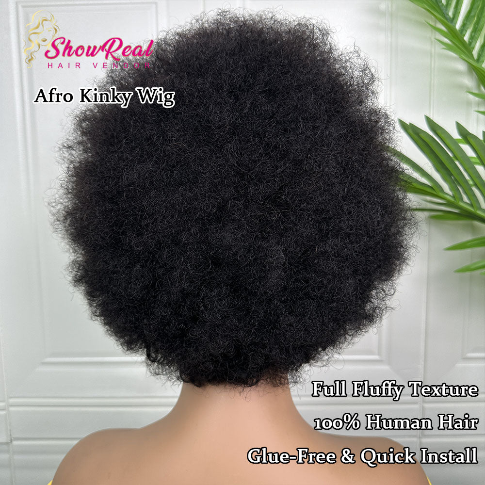 ShowRealhair Pissy Curly Wig For Black Women — A Fluffy Tightly Curled Human Hair Wig No Lace Design Featuring A Naturally Voluminous Texture