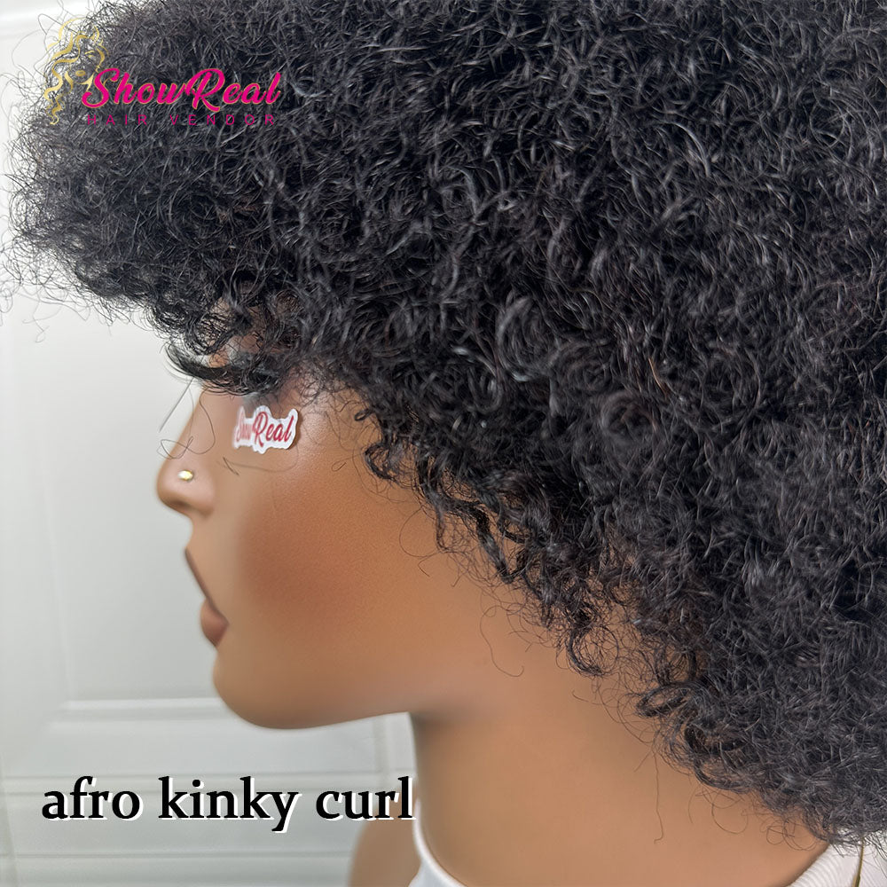 ShowRealhair Pissy Curly Wig For Black Women — A Fluffy Tightly Curled Human Hair Wig No Lace Design Featuring A Naturally Voluminous Texture