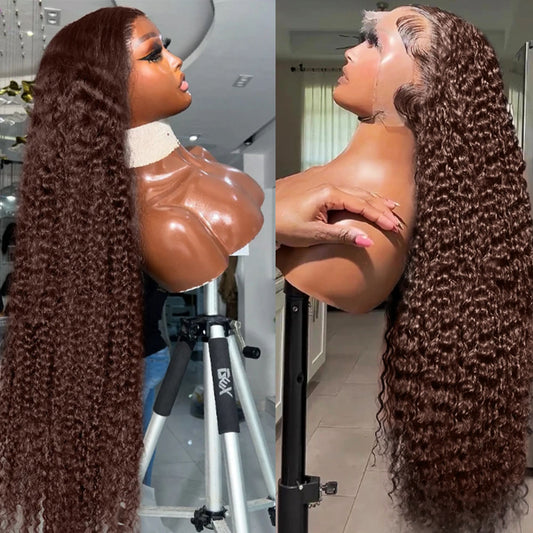 Customized Wig 210% 13x6 HD Chocolate Brown Deep Wave Human Hair Wig 13x4 Lace Front Water Wave 30 Inch Transparent Lace Frontal Wig for Black Women