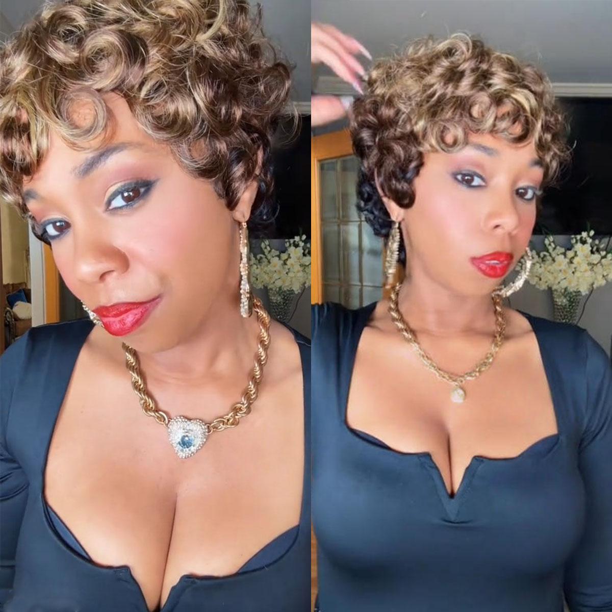 Showreal Pixie Cut Wigs Human Hair 3 Tone Ombre Color Pixie Cut Human Hair Wig Glueless Wigs Full Machine Made (025-1b/4/27)