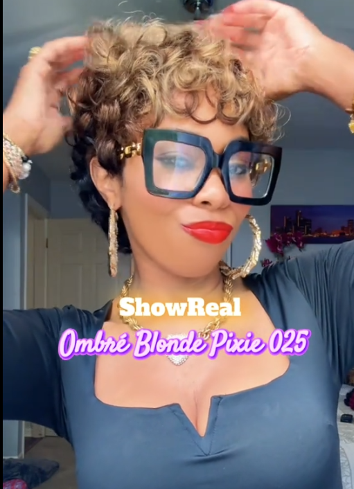 Showreal Pixie Cut Wigs Human Hair 3 Tone Ombre Color Pixie Cut Human Hair Wig Glueless Wigs Full Machine Made (025-1b/4/27)