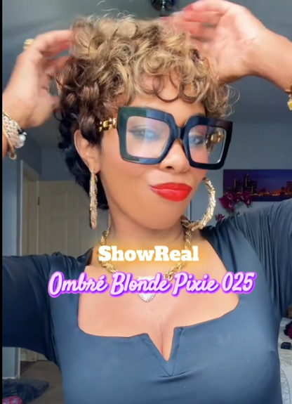 Showreal Pixie Cut Wigs Human Hair 3 Tone Ombre Color Pixie Cut Human Hair Wig Glueless Wigs Full Machine Made (025-1b/4/27)