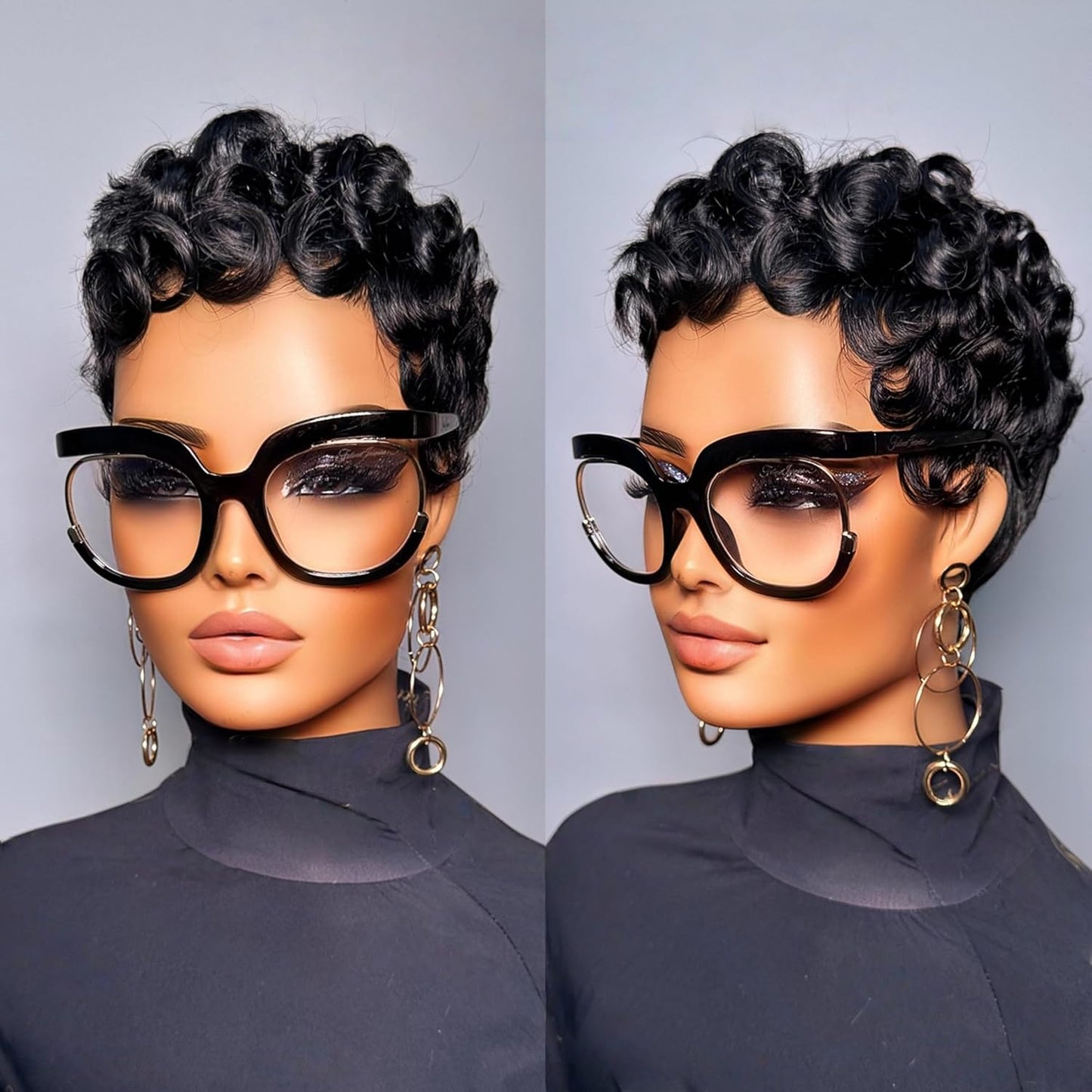 Showreal Pixie Cut Wigs Human Hair for Black Women Short Pixie Cut Wigs 100% Real Human Hair Lightweight Glueless Natural Black Layered Pixie Wig(025-1B)