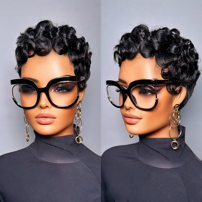 Showreal Pixie Cut Wigs Human Hair for Black Women Short Pixie Cut Wigs 100% Real Human Hair Lightweight Glueless Natural Black Layered Pixie Wig(025-1B)