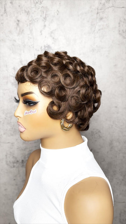 Showreal Pixie Cut Wigs Human Hair for Black Women Short Pixie Cut Wigs 100% Real Human Hair Lightweight Glueless Natural Black Layered Pixie Wig(025-1B)