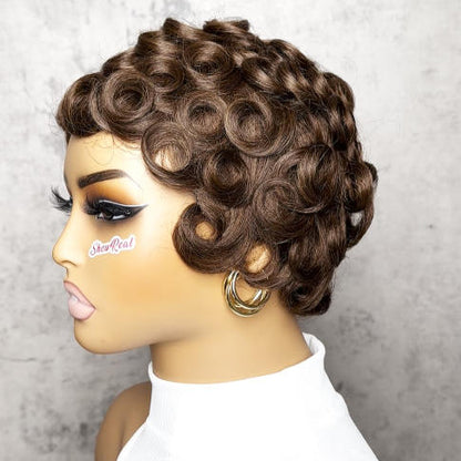 Showreal Pixie Cut Wigs Human Hair for Black Women #4 Brown Pixie Cut Human Hair Wig Glueless Wigs Full Machine Made (025-#4)