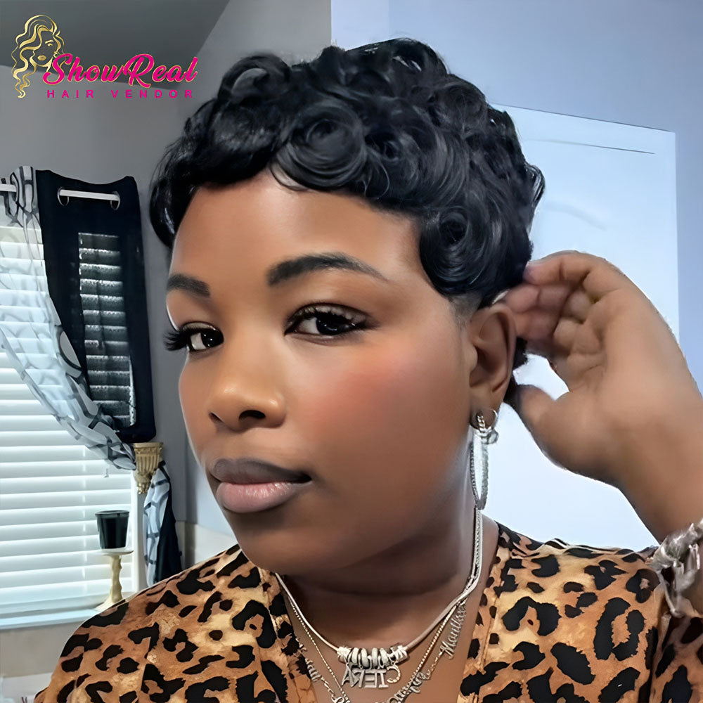 【TastefulCiera Same】Pixie Cut Wigs Human Hair for Black Women (025-1B)