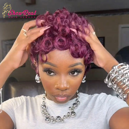 【Kym-Shyerra Same】99j Pixie Wigs Pixie Cut Curly Wig for Black Women (025-99J)