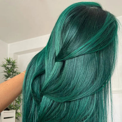 Customized Wig Highlight Emerald Green Colored 180% Bone Straight 13x4 Lace Frontal Wigs Human Hair Pre Plucked 4x4 Closure Wigs For Women